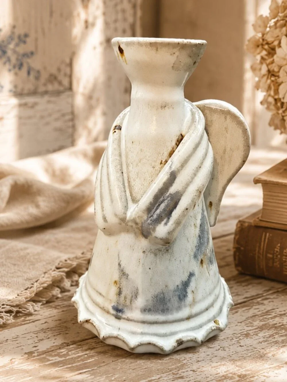 Vintage Signed Studio Pottery Angel Taper Candle Holder